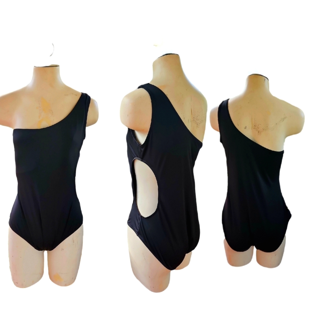One Shoulder With Side Cut Out One Piece Black Swimsuit Size Large
